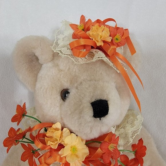 Adjustable Bear Plush 10" With Flowers and Necklace No Tags - Picture 2 of 10